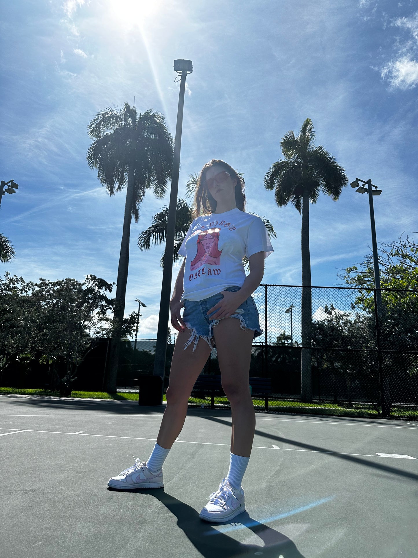 Custom Pink and Red Painted Lady Tee