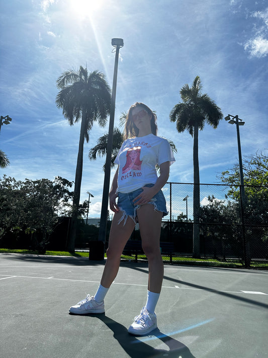 Custom Pink and Red Painted Lady Tee