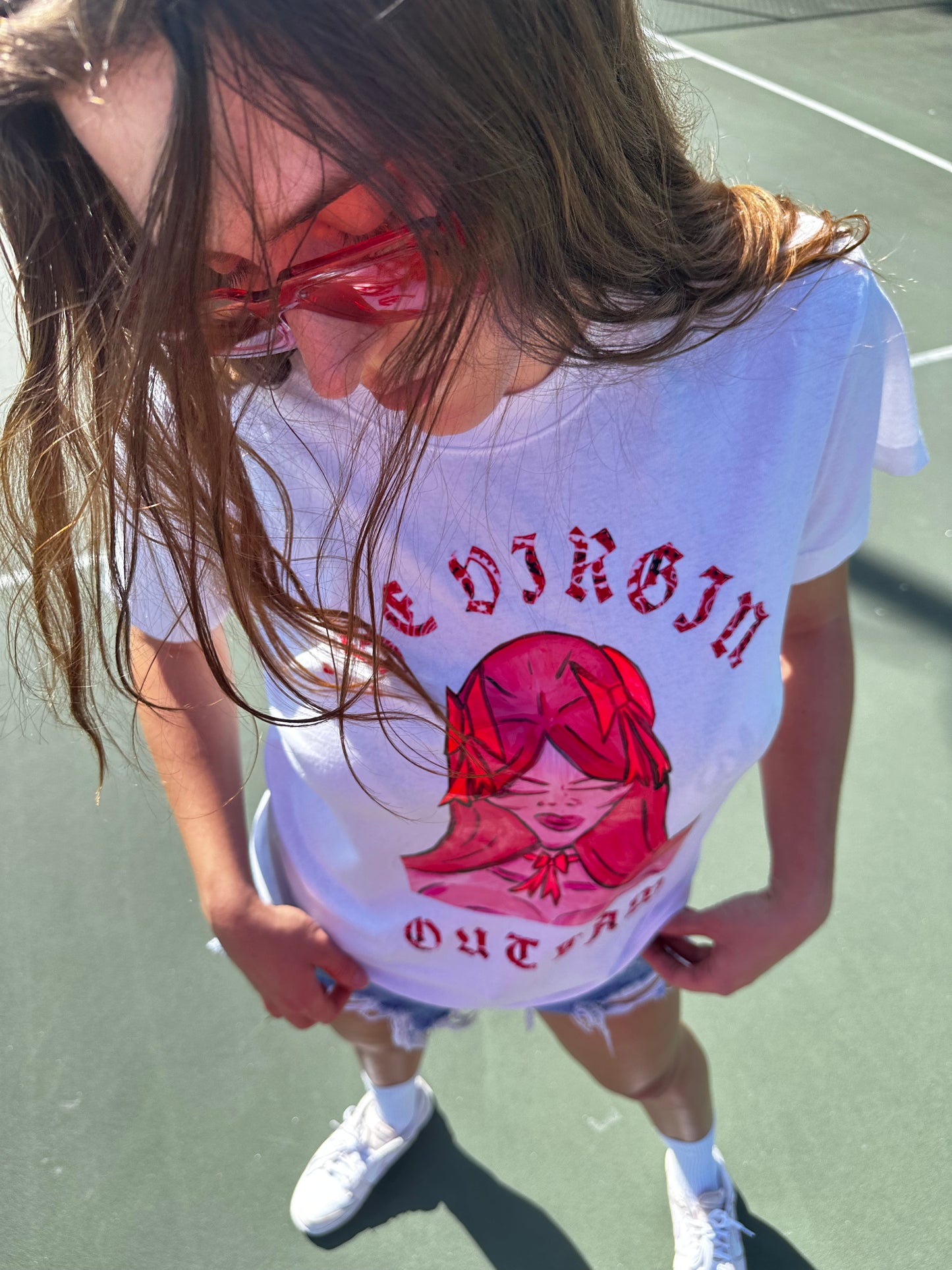 Custom Pink and Red Painted Lady Tee