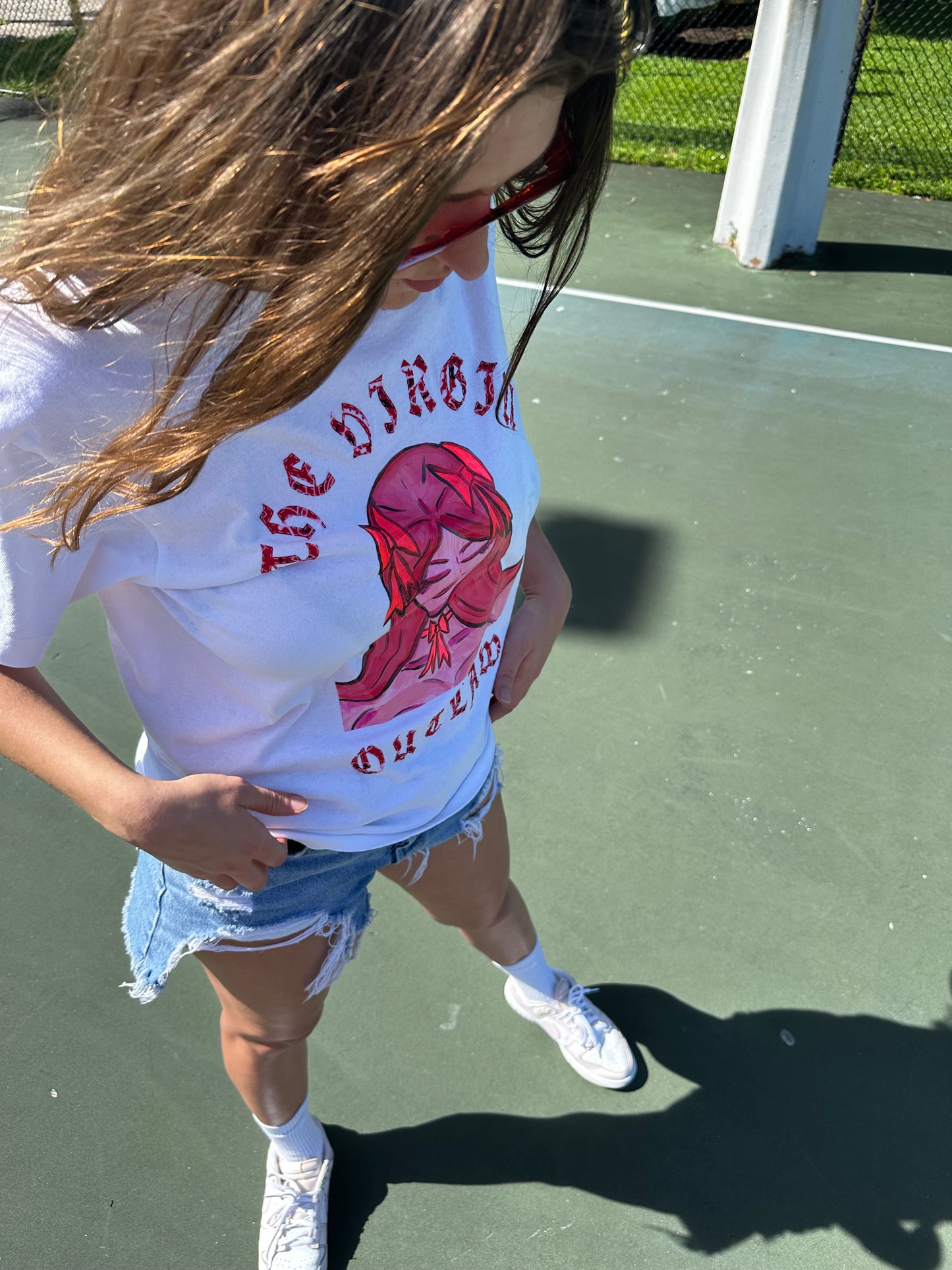 Custom Pink and Red Painted Lady Tee