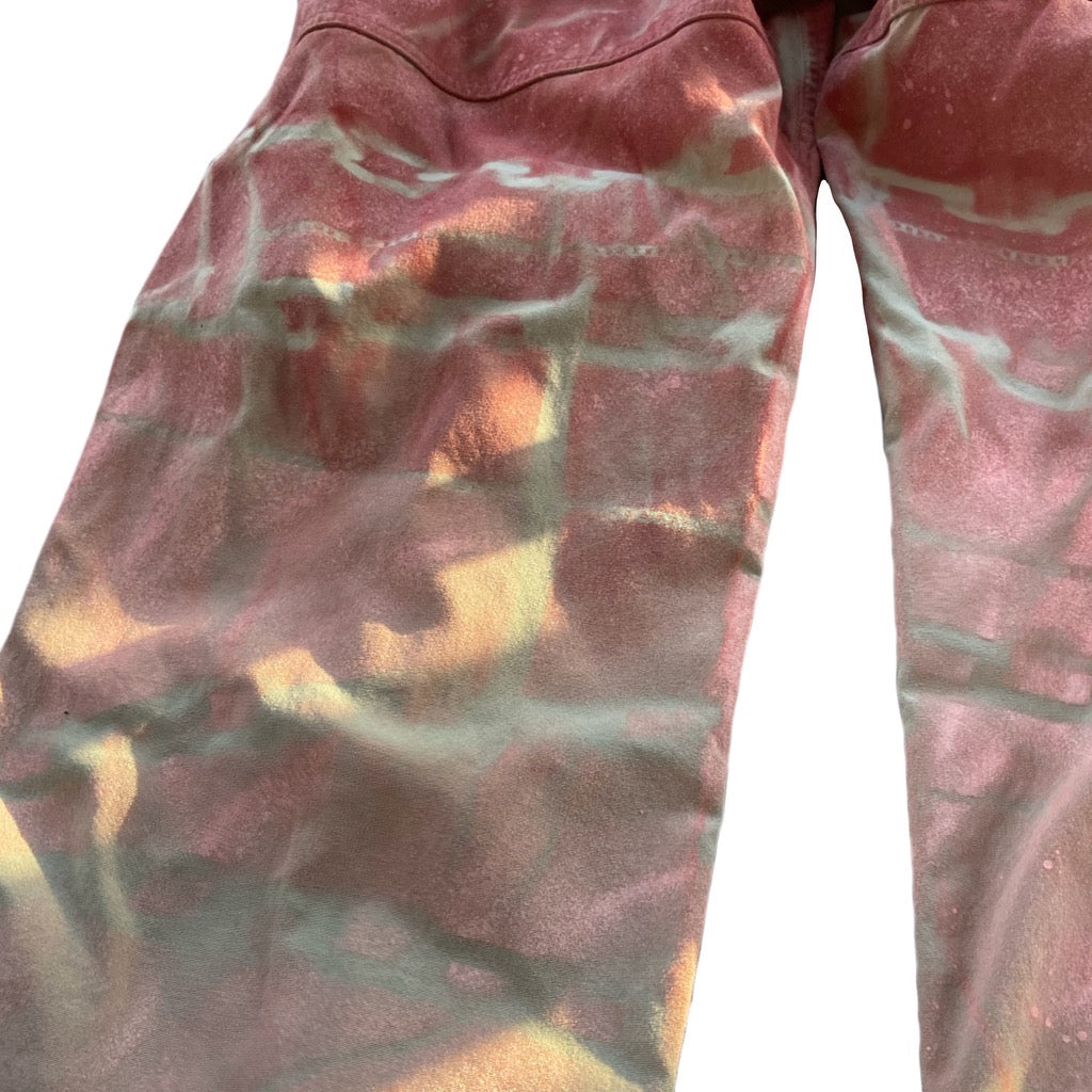 "Custom Spray Painted Pink and Red Chain Print Pants with Rhinestones"